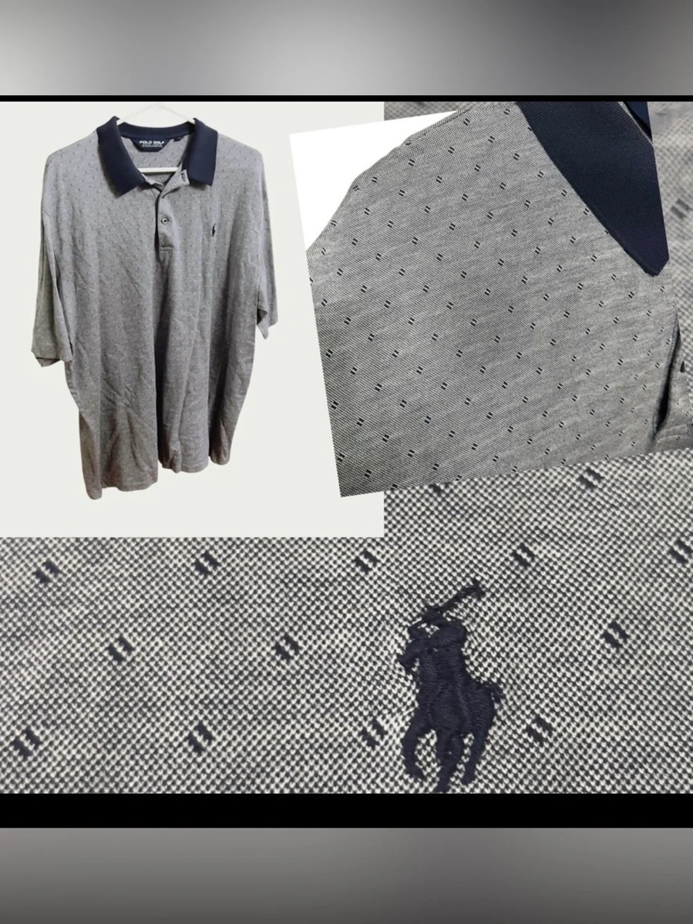 RALPH LAUREN MENS GOLF POLO SHORT SLEEVE NAVY PIQUE KNIT PATTERN PONY LOGO XXL